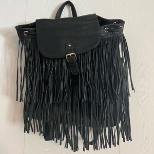 Black leather fringe backpack